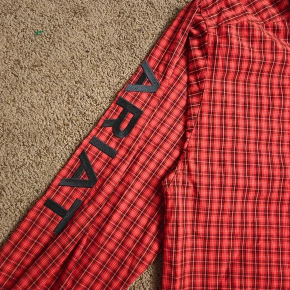 NWOT Ariat Pro Series Mens Red Plaid Long Sleeve Button Up Shirt Fitted Size L - Picture 9 of 16